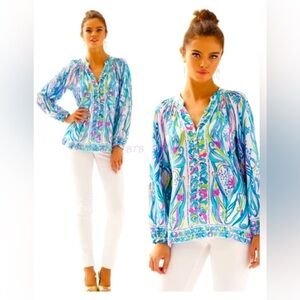 Lilly Pulitzer Elsa Top in Resort White Long Story Engineered, Size Medium